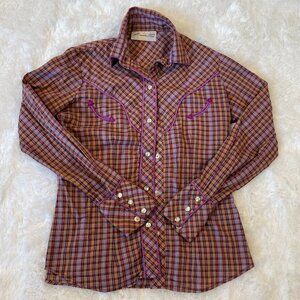 Avante West Women’s Vintage Purple Plaid Western Shirt w/ Pearl Buttons